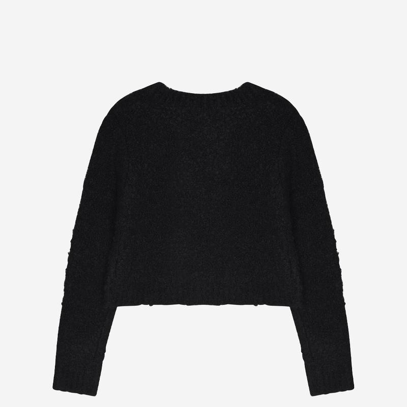 부클 라운드 크롭 니트_블랙