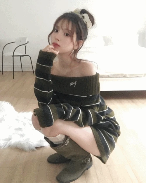 카키벨 오프숄더 NT + 니트 숏 PT SET