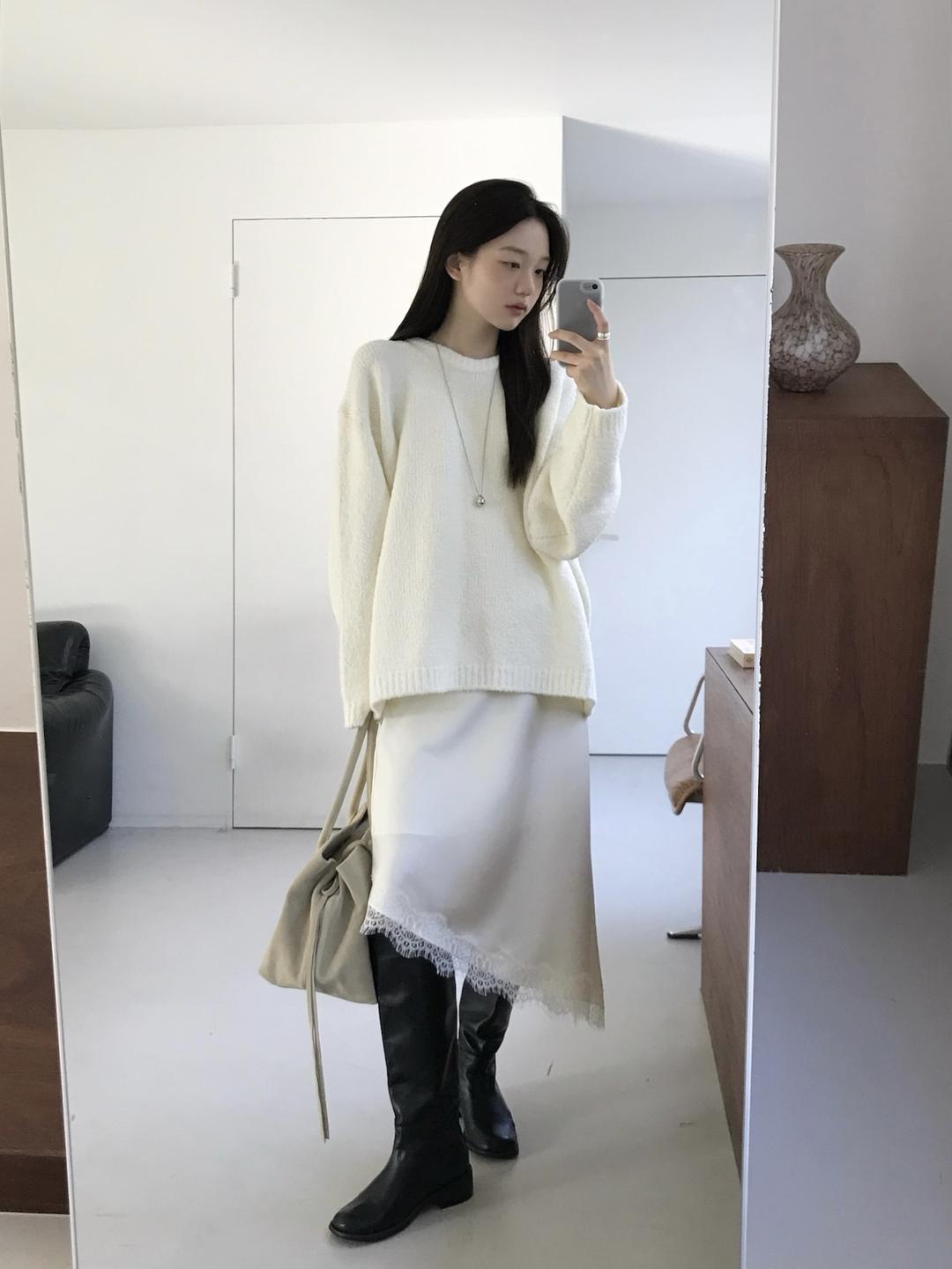 lace satin skirt (2 colors)