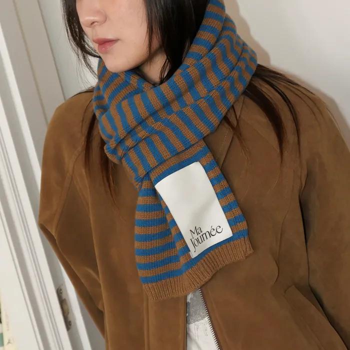 CASHMERE STRIPE MUFFLER_BLUE/BROWN