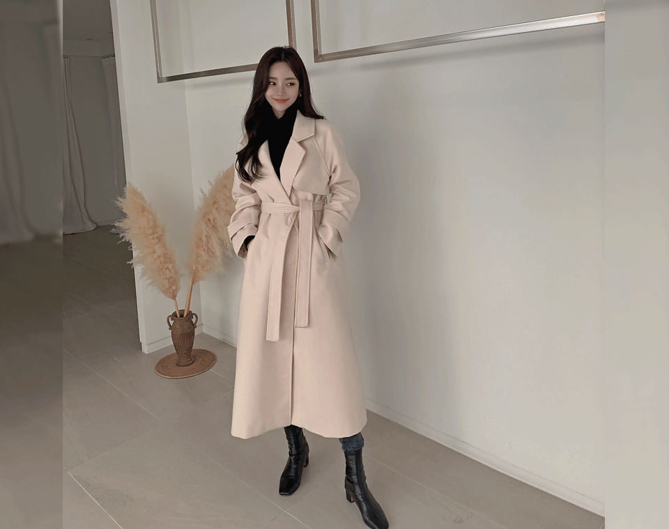 깔끔한매력 벨트 롱 코트 (누빔안감)