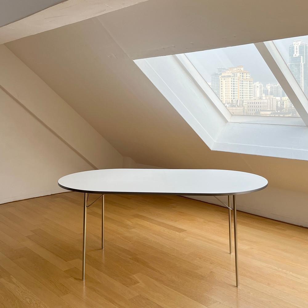 솔드 테이블 HPL 호마이카 실버엣지 화이트 타원형 4인 6인식탁