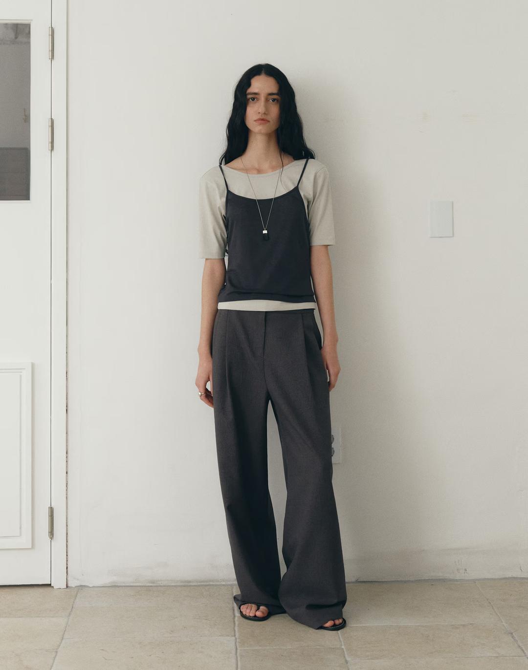 TWO WAY LAYERED T-SHIRT [CHARCOAL]