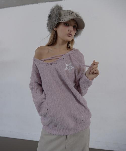HAIRY V-NECK HOODIE / LILAC