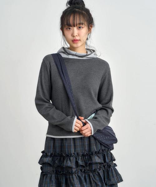 ke308-Balaclava Waffle Hoodie Charcoal