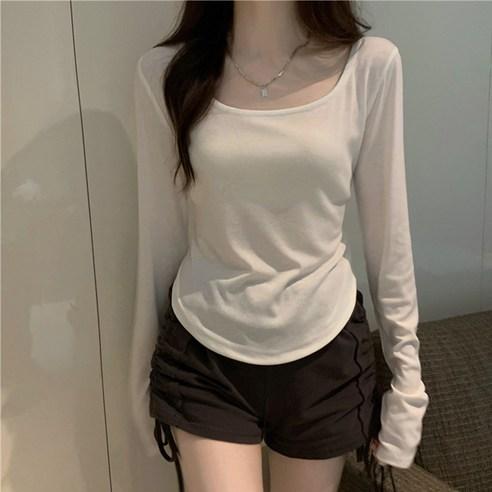 구디프 여성용 여리핏 슬림 딥유넥 라운드 슬릿 기본 긴팔티 - 상의류 | 쿠팡