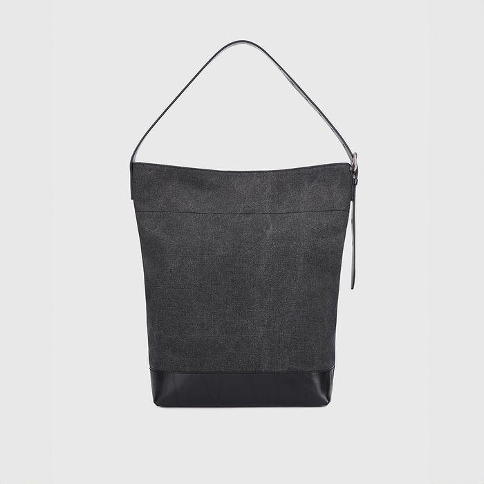 WAXED CANVAS LEATHER COMBI TOTE BAG_ CHARCOAL