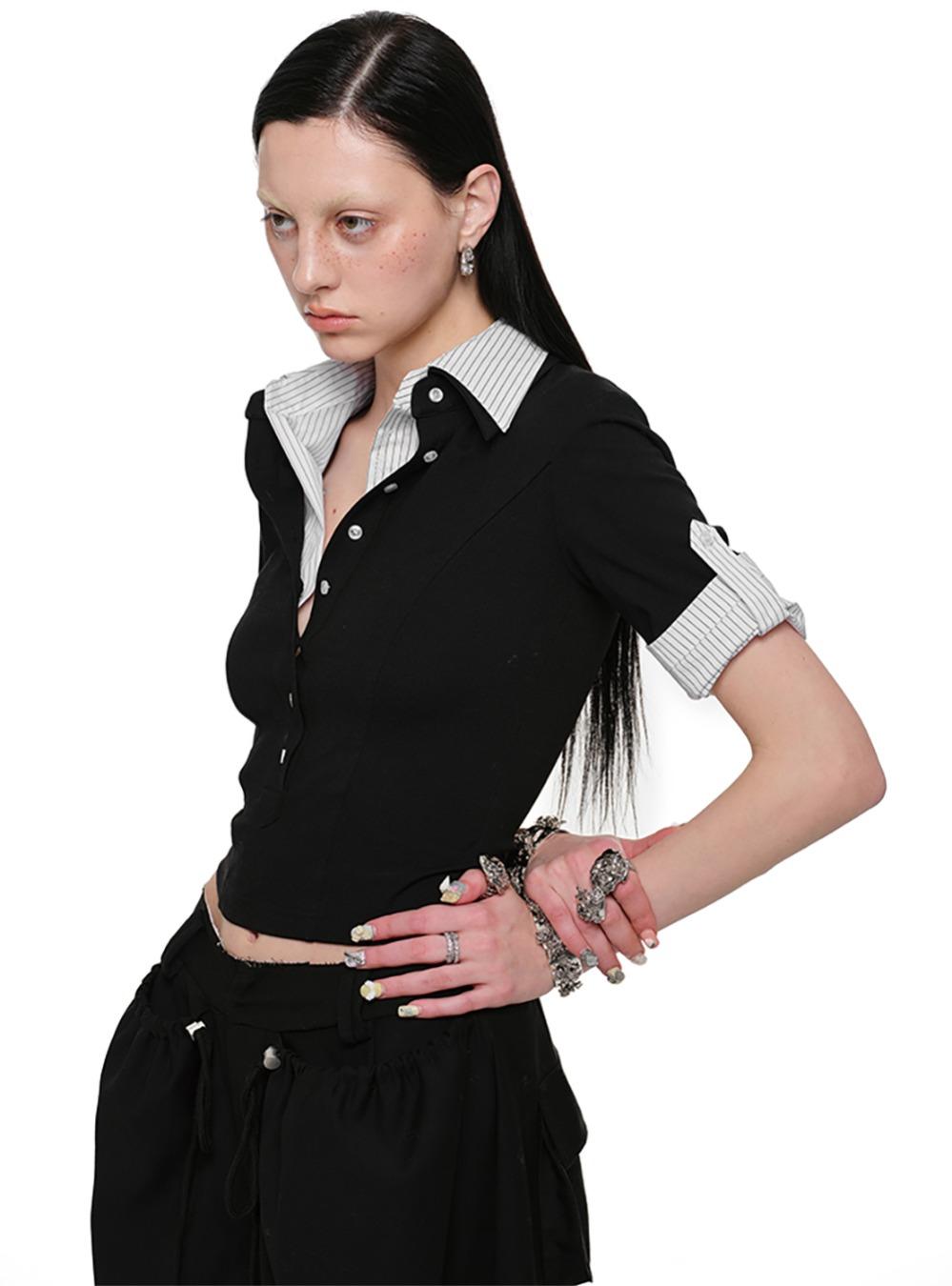 Two Piece Shirt Layered Slim T-Shirt (2color)