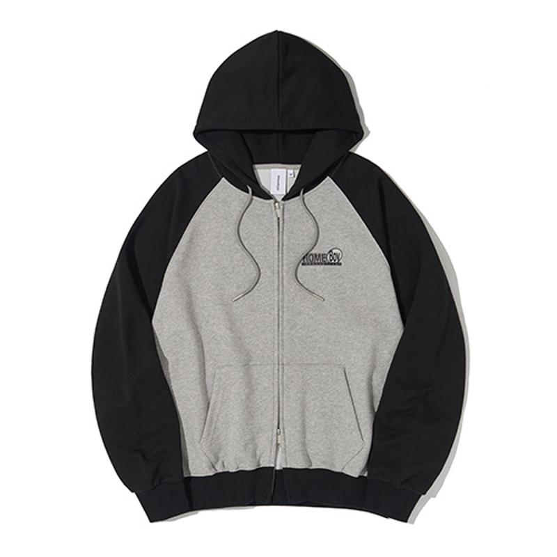 홈보이 로고 래글런 배색 후드집업_블랙