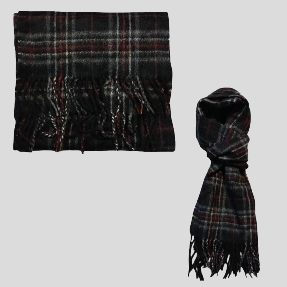 빈티지 블랙 레드 타탄체크 퓨어 캐시미어100 테슬 머플러 목도리