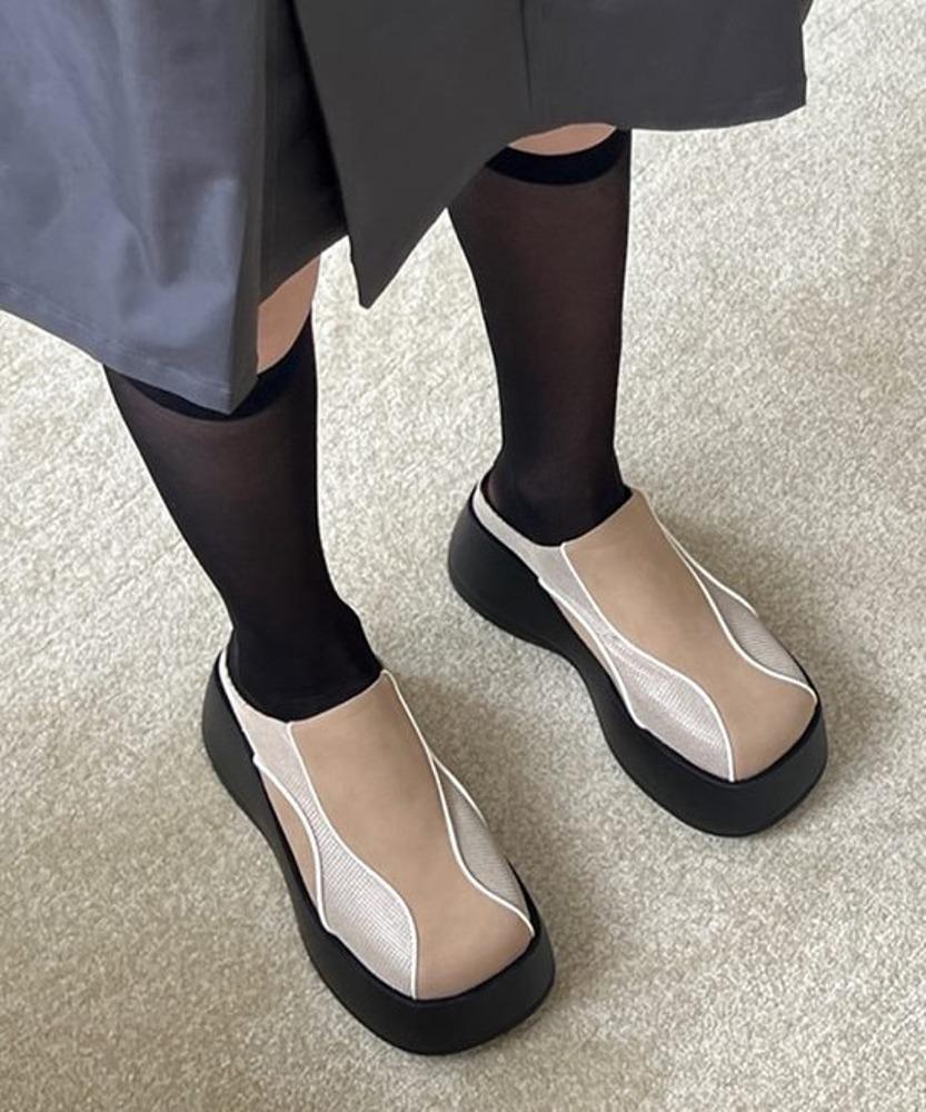 954 빅사이즈 배색 통굽뮬 웨지 블로퍼 6cm