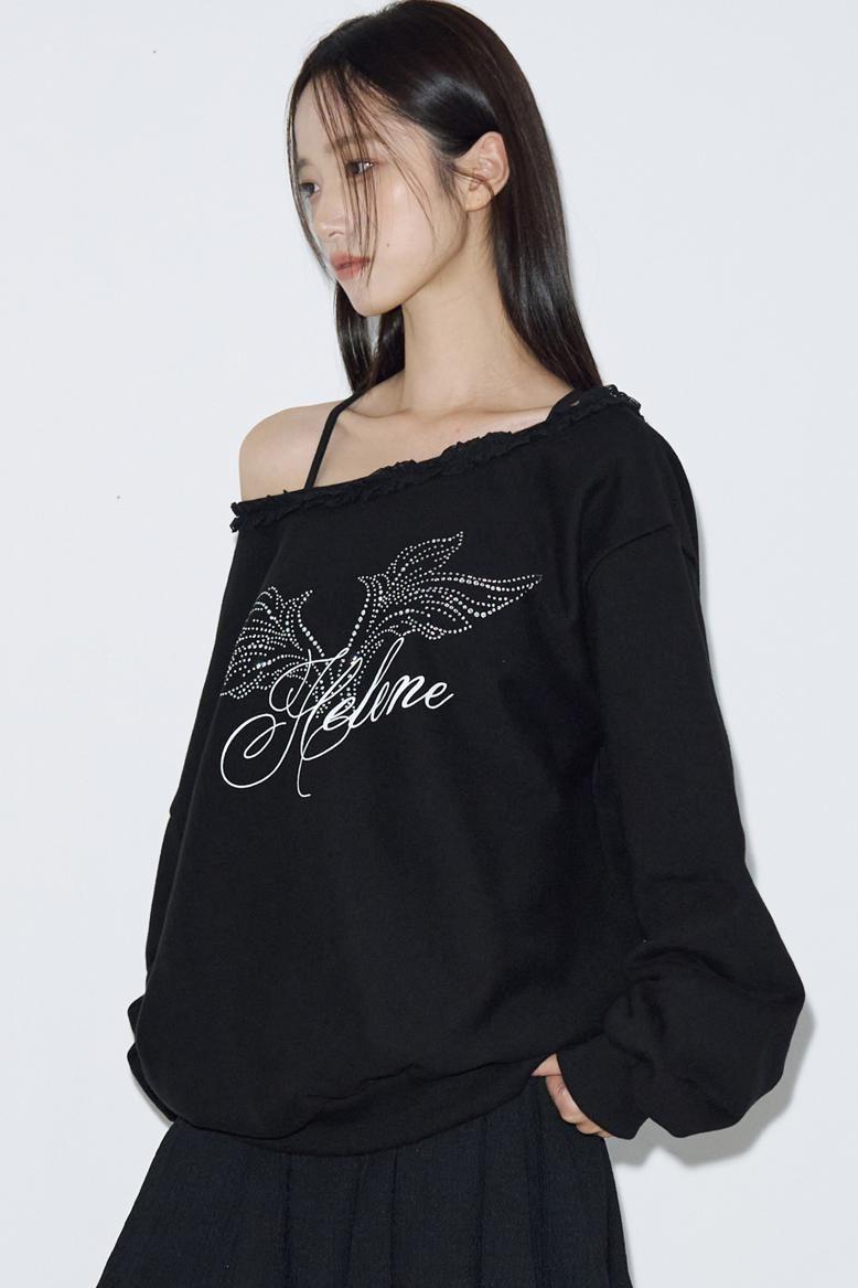 [HELENE PARIS] 엔젤 레터링 원 숄더 스웨트셔츠 [블랙]