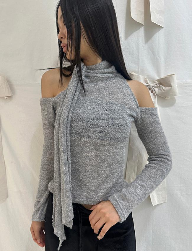 더에펠 크림 타이스트랩 오프 홀터 티셔츠 (3color)