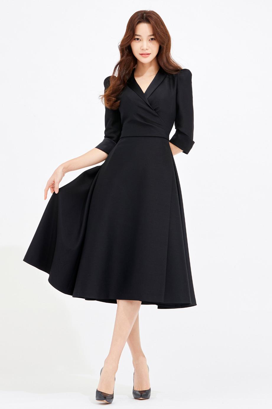 WOOL SILK SHAWL CALLOR FLARE DRESS