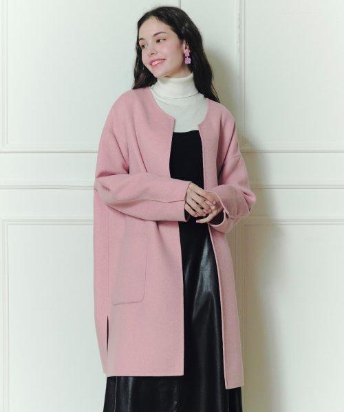 OUT POCKET CASHMERE HANDMADE COAT / PASTEL PINK