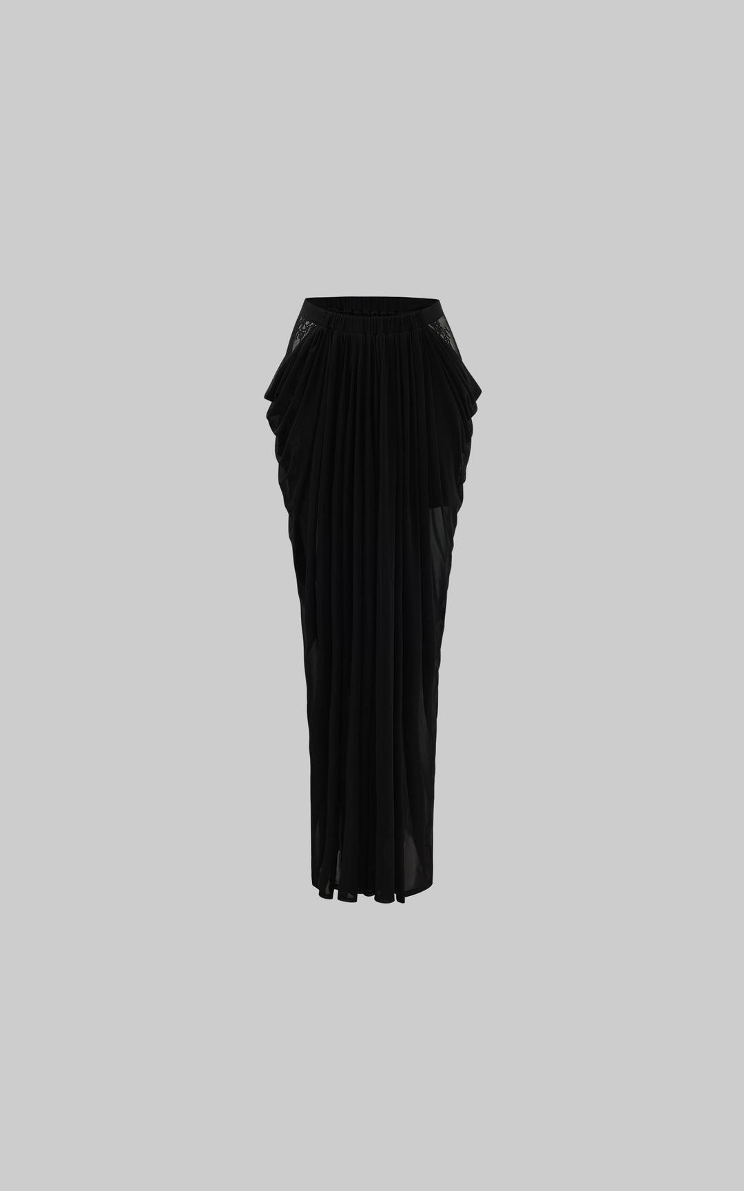 <tc>Rase le sol</tc> 레이스 패널이 더해진 드레이프 시어 메시 스커트