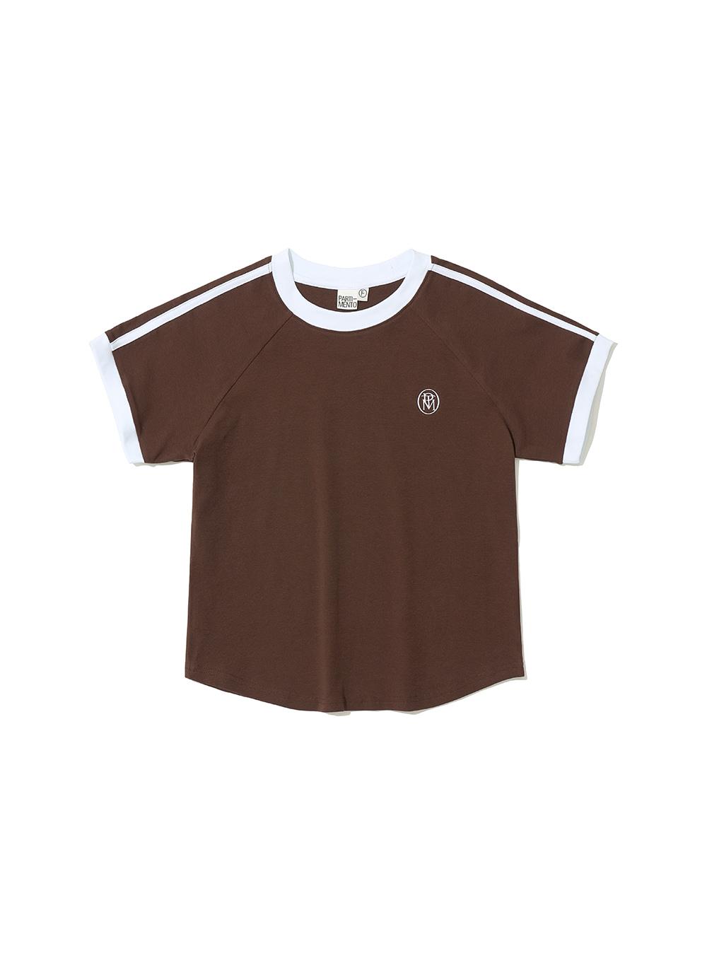 [WOMEN] COLLEGE STRIPE RINGER TEE_BROWN