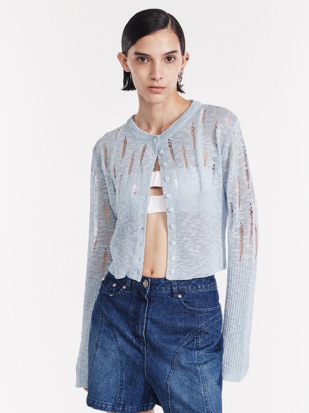 Baby Distressed Cardigan (Sky Blue) / Sky Blue