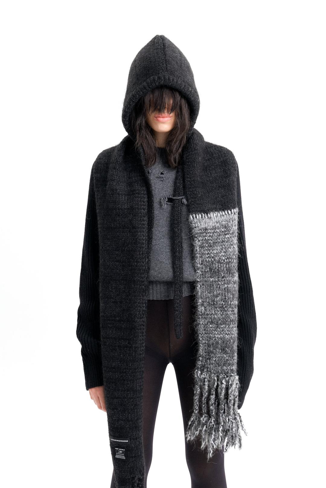 (EMMA) HAND STITCH HOODED SCARF - OS / BLACK