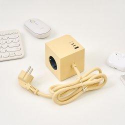 인테리어 컬러 큐브 멀티탭 3구+1USB+2C 버터옐로우