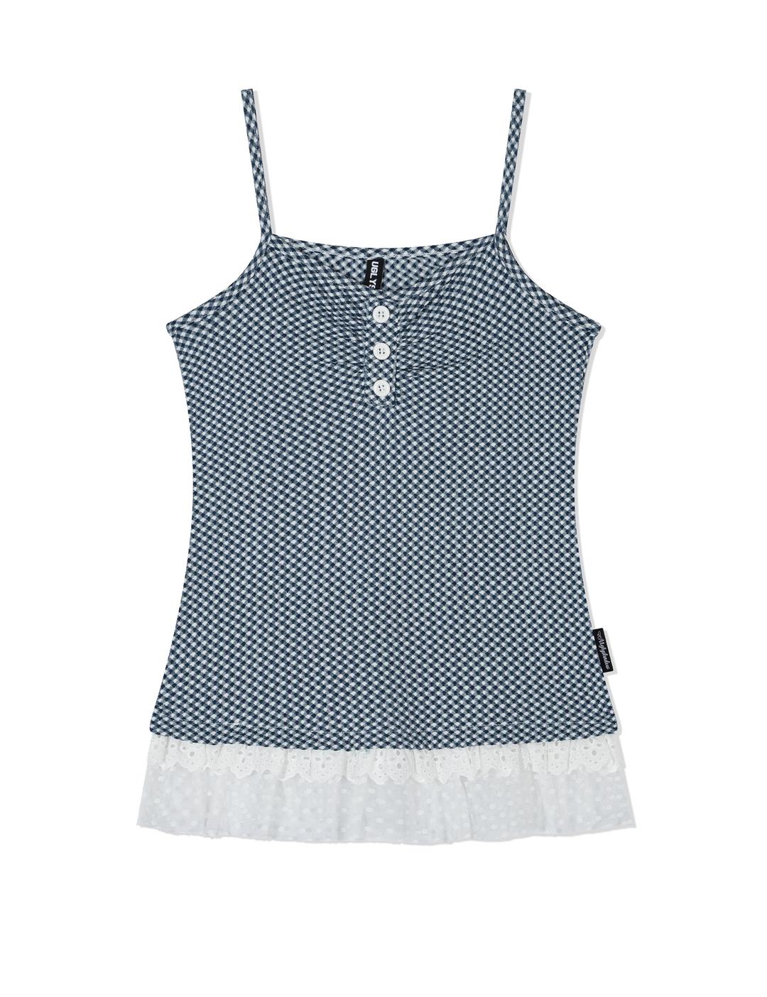 CHECKERED LACE SLEEVELESS(NAVY)