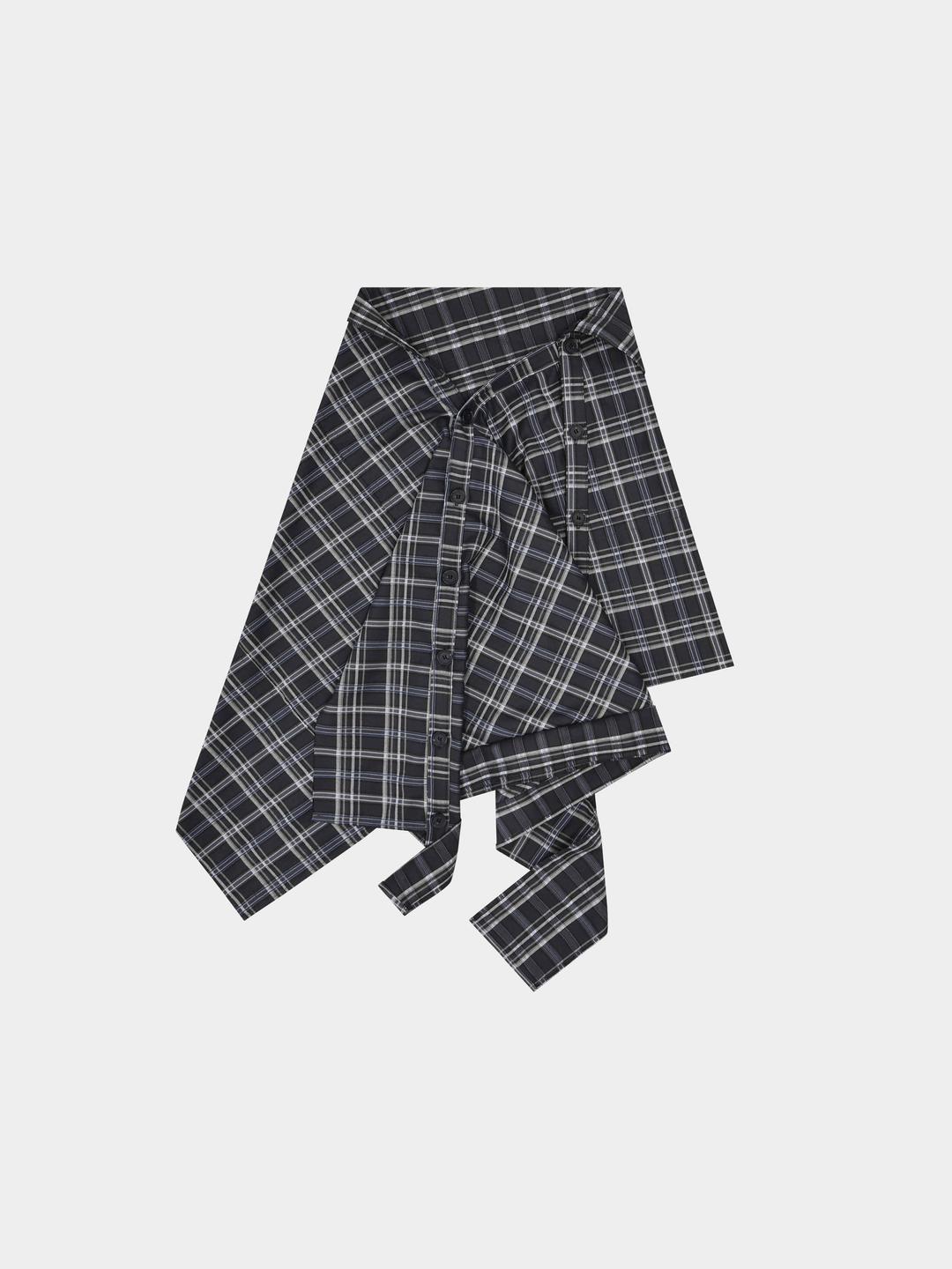 STORMY GREY CHECK BUTTON WRAP SKIRT