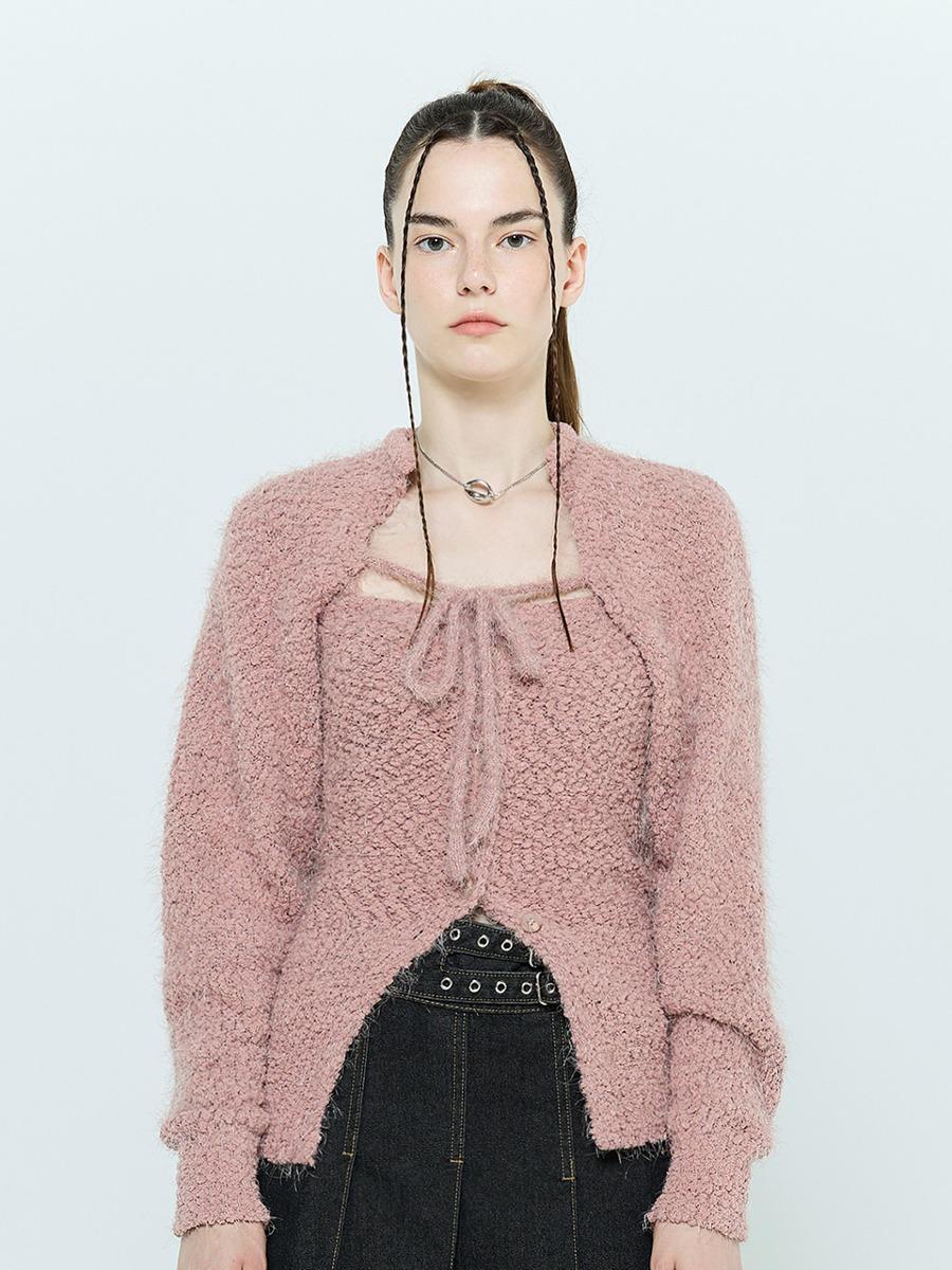 L6 BOLERO & BUSTIER KNIT SET(PINK)