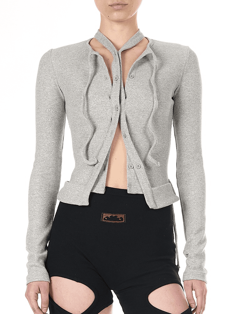 오토링거 실버 멜란지 더블 클로져 립 가디건 10460020402