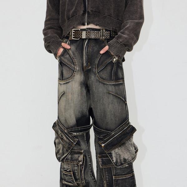 zipper detachable pocket spiked structure thorn jeans