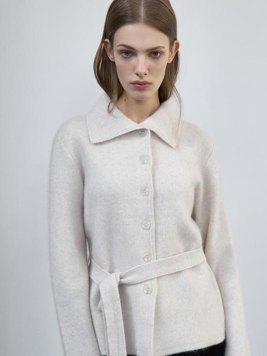 벨티드 라쿤 카라 가디건 아이보리  OU1840