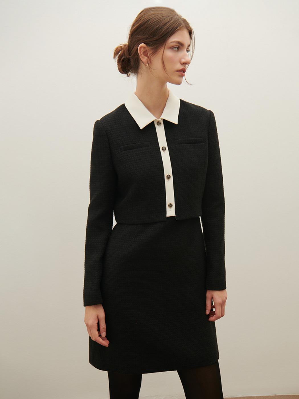 [크리에이터픽]자켓 레이어드 트위드 미니원피스 S254T602