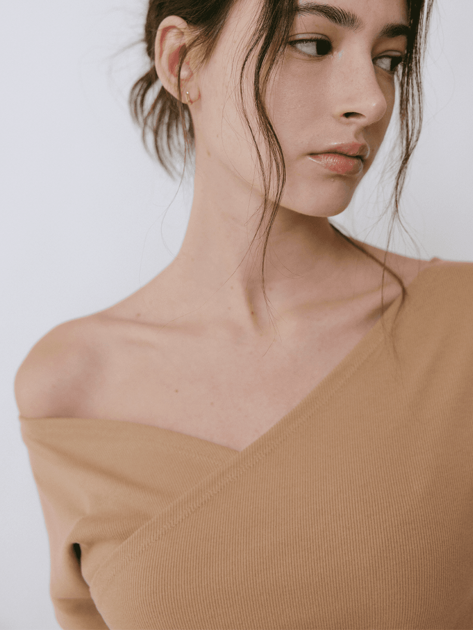 RONA SHIRRING T-SHIRT_BROWN