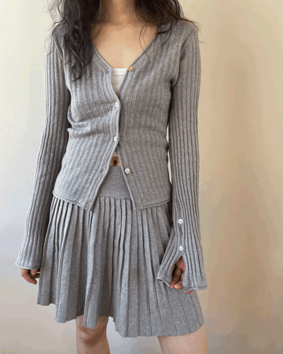 [SET/MD추천]브이넥 가디건 플리츠 sk 투피스 (4color)