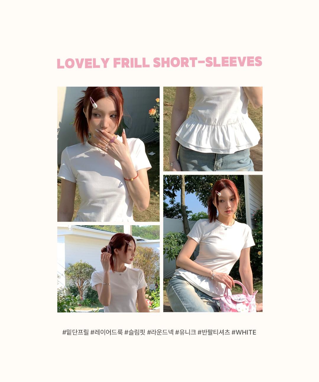 *봄신상* [2COLOR] 러블리 프릴 러플 페이크 투피스 레이어드 라운드넥 반팔 반소매 티셔츠 탑 Z-SSC 3237