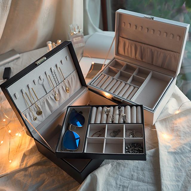 카와이 귀걸이 악세사리 보관함 2단 가죽 보석함