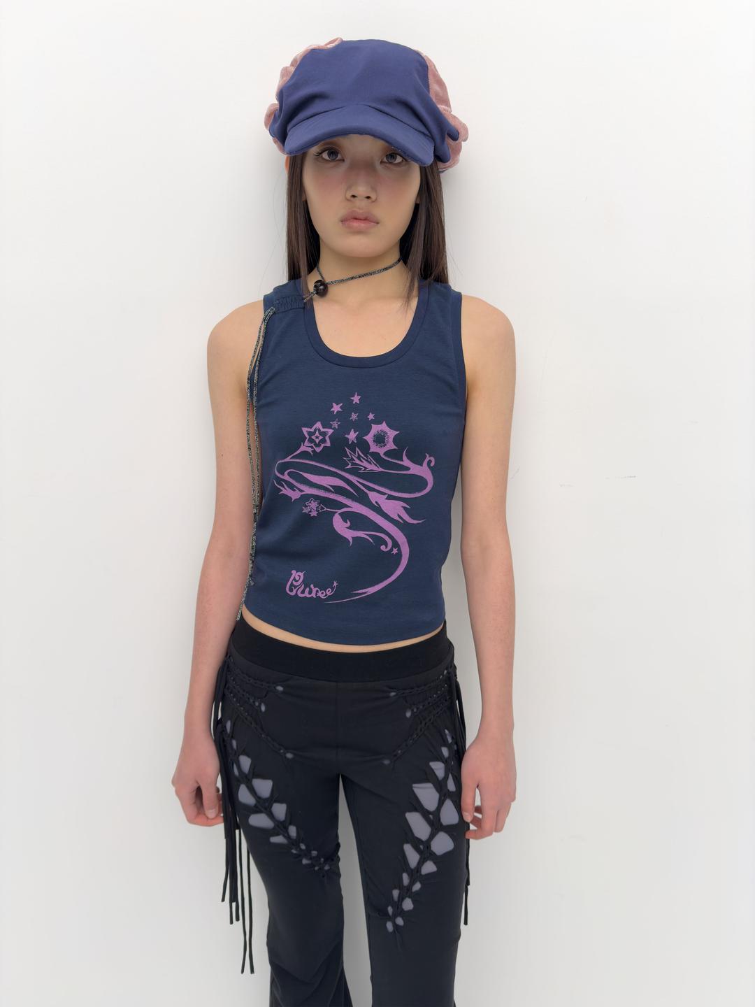 Star flower tank top Dark Navy