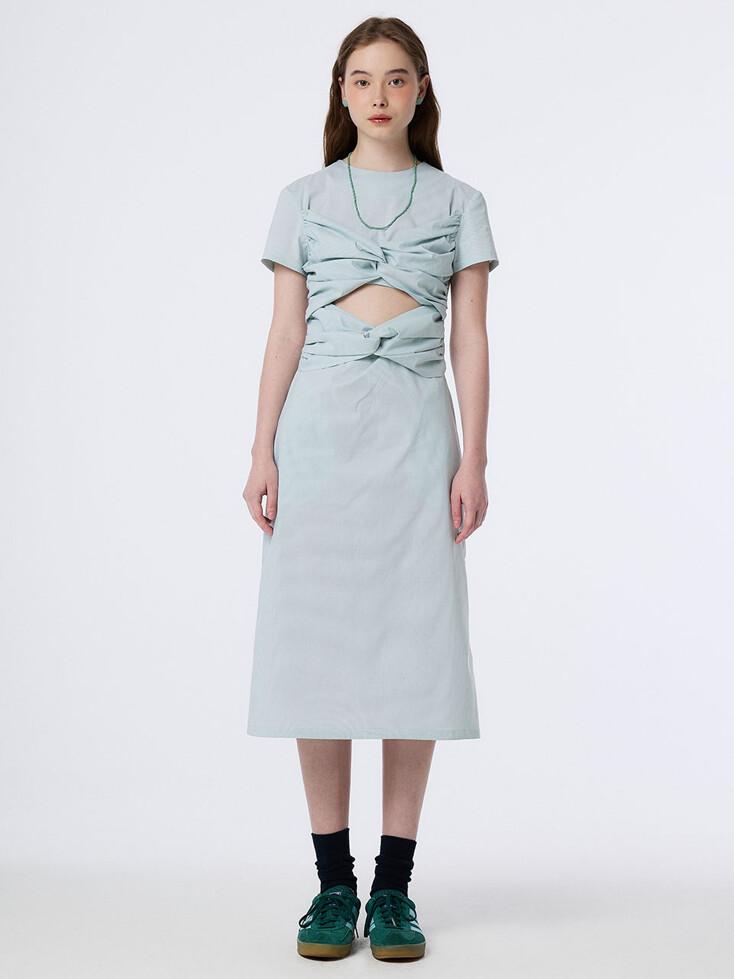 TWISTED STRIPE MIDI DRESS (GREEN)