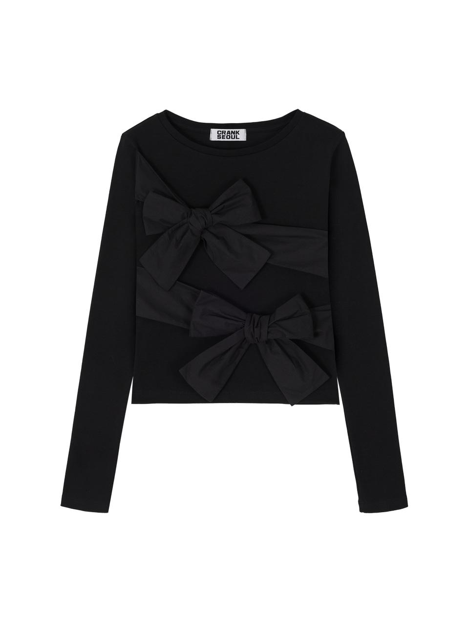 DOUBLE RIBBON-TIED TOP_BLACK