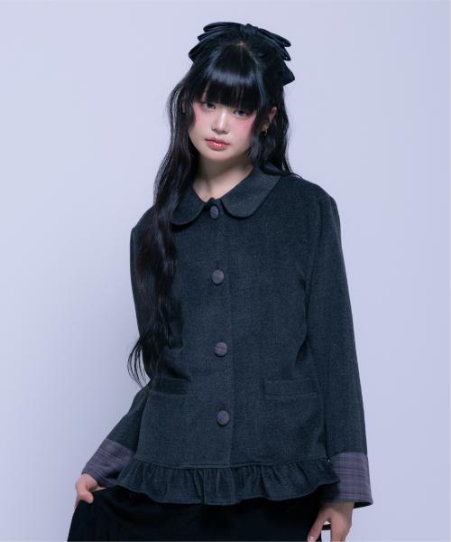 체크 포인트 라운드 카라 자켓