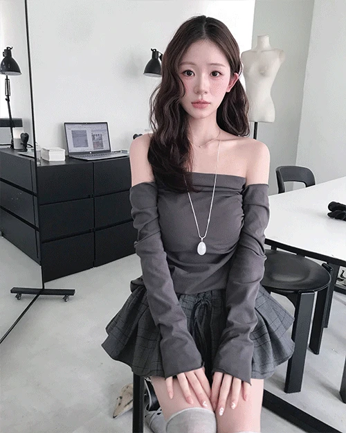 [ 2way🖤 ] 카디 셔링 오프숄더 워머 + TOP SET