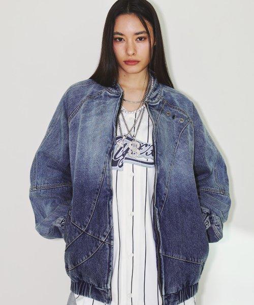 SNAP TYPE DENIM BOMBER JACKET MID BLUE
