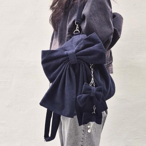 플라뇌르 리본 미니 백팩 코듀로이 모카베이지/네이비