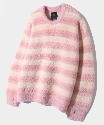 ESSENTIAL HAIRY STRIPE ROUND KNIT_PINK