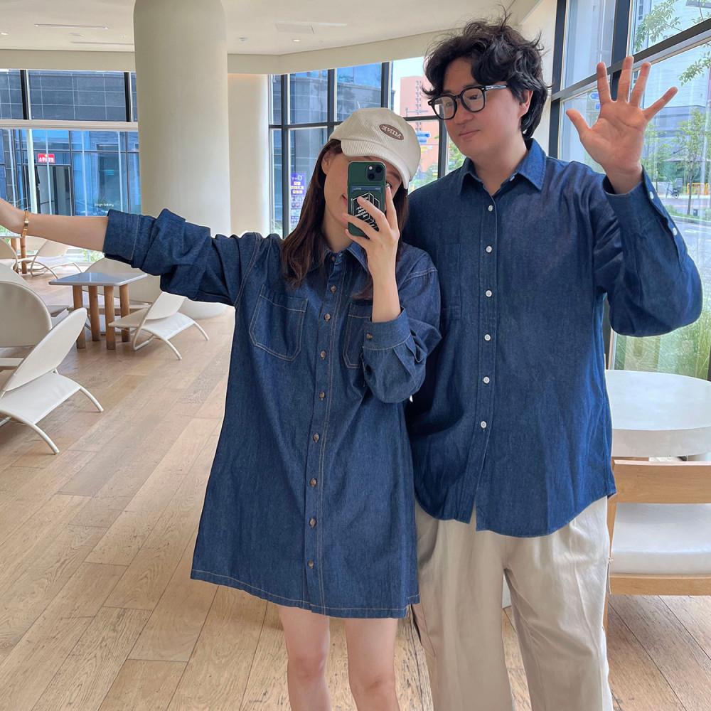 [꼬낄] 2 color 데님 카라넥 미니원피스 커플시밀러룩