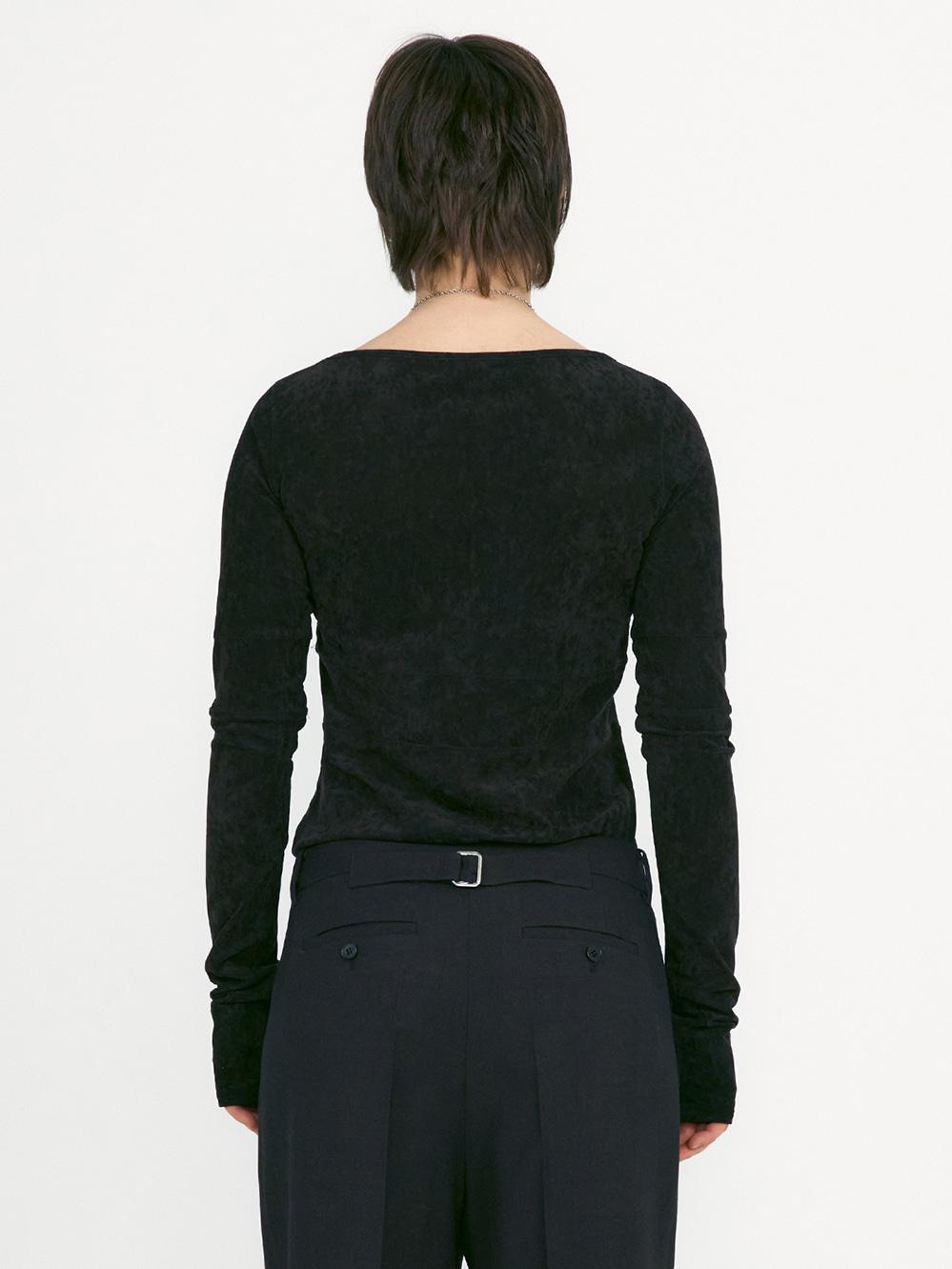VELVET CORSET POINT SLEEVE TOP_KHAKI BROWN