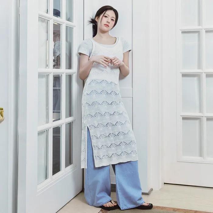W SUMMER WIDE DENIM PANTS light blue