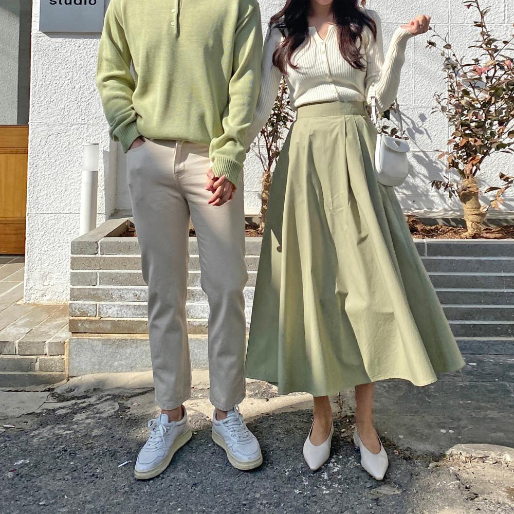플레어 코튼 스커트 n 스테디 단추 니트 커플룩 시밀러룩