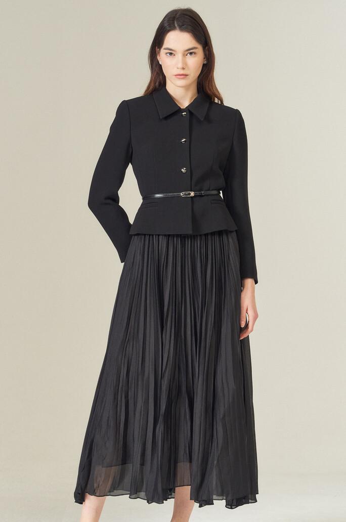 [OBZEE] 벨티드 텍스처 블록 레이어드 드레스