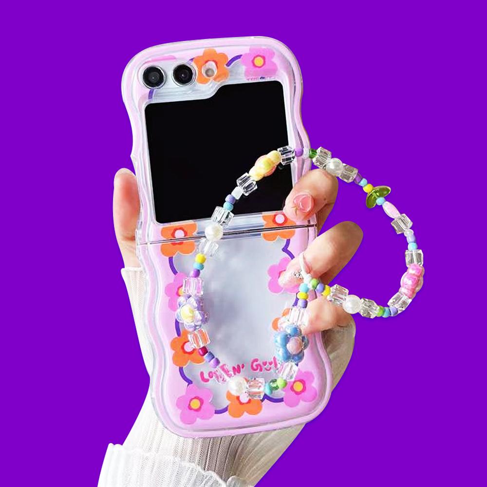 삼성 갤럭시 Z플립5 Z플립4 Z플립3 웨이브 투명 젤리 실리콘 비즈 스트랩 귀여운 꽃 패턴 지플립5 지플립4 지플립3 제트플립5 제트플립4 제트플립3 플립5 플립4 플립3 케이스