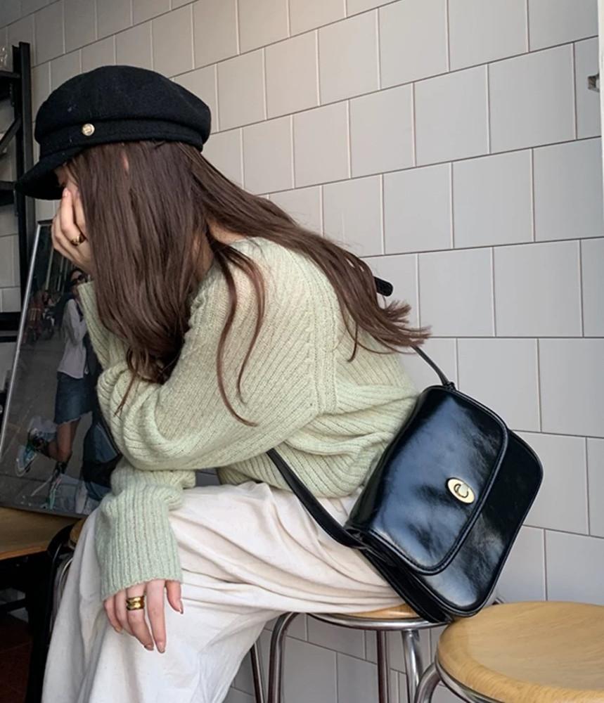 마론 스퀘어 레더 금장 가죽 숄더백 가방(3color)